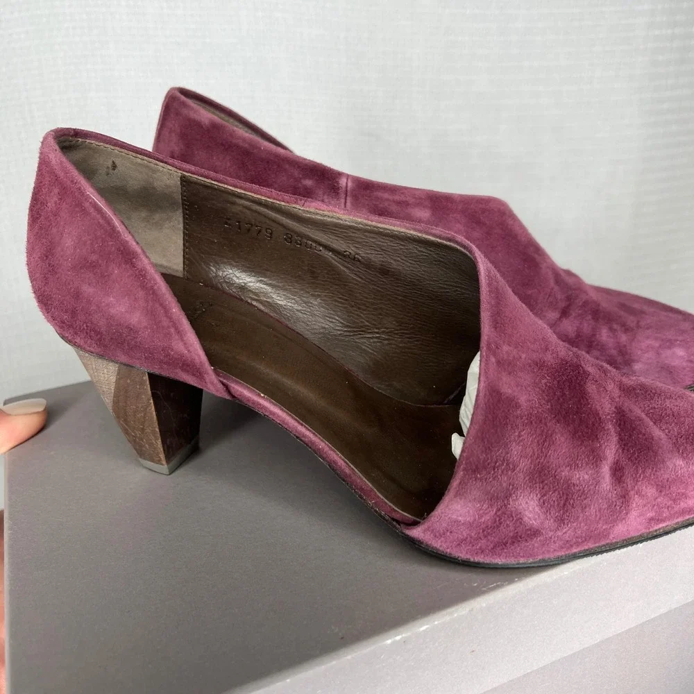 COCLICO Women's Burgundy Suede‎ D'Orsay Pointed Toe Block Heel Shoes Size 36